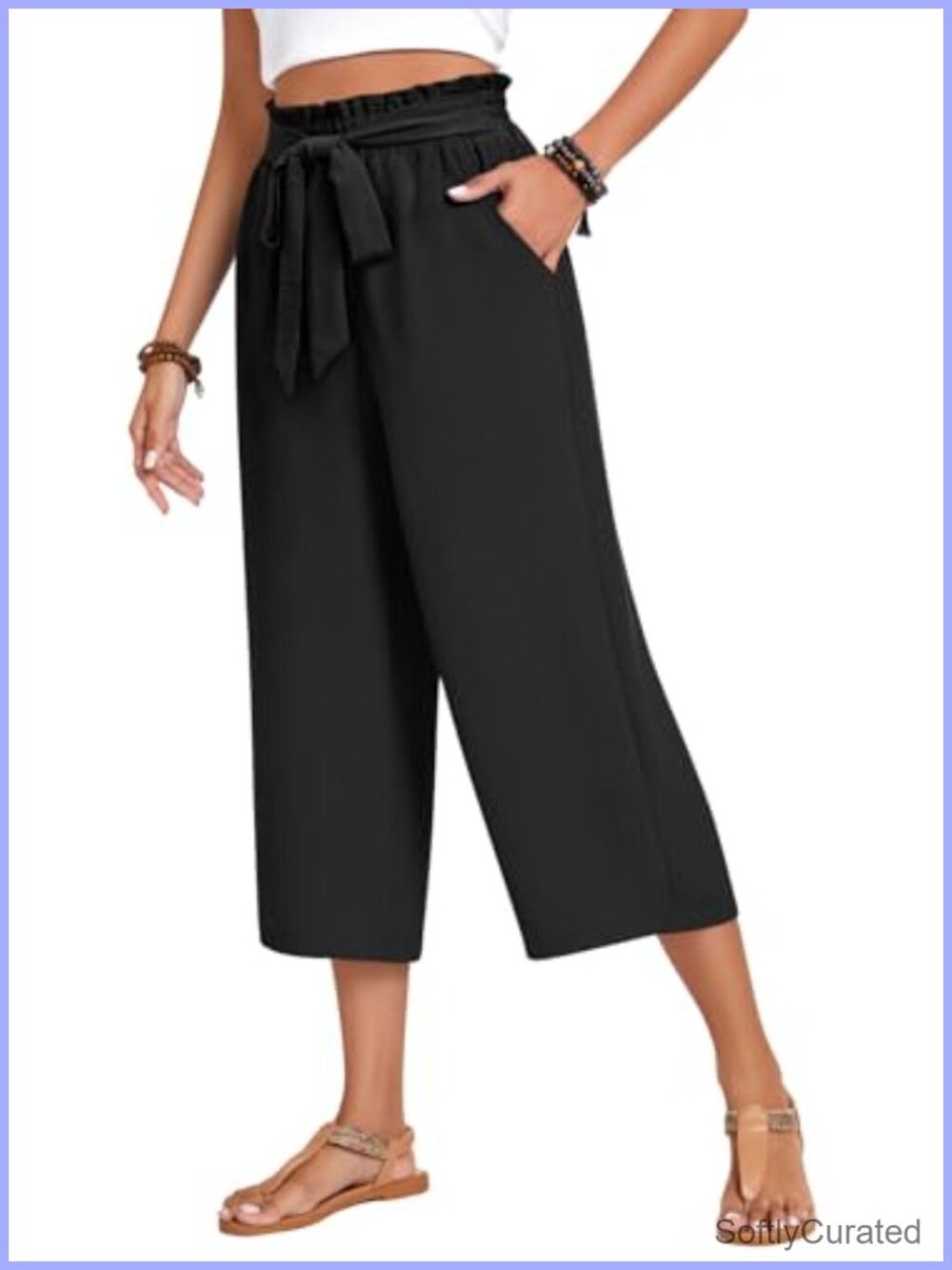 Women's Plus Size Capri Pants Wide Leg Palazzo Trousers Flowy High Waist
